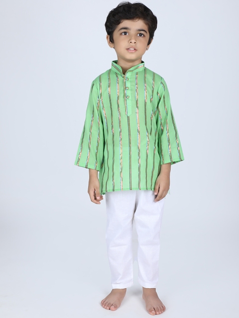 

Little Musketeer Boys Green Striped Pure Cotton Kurta with Pyjamas