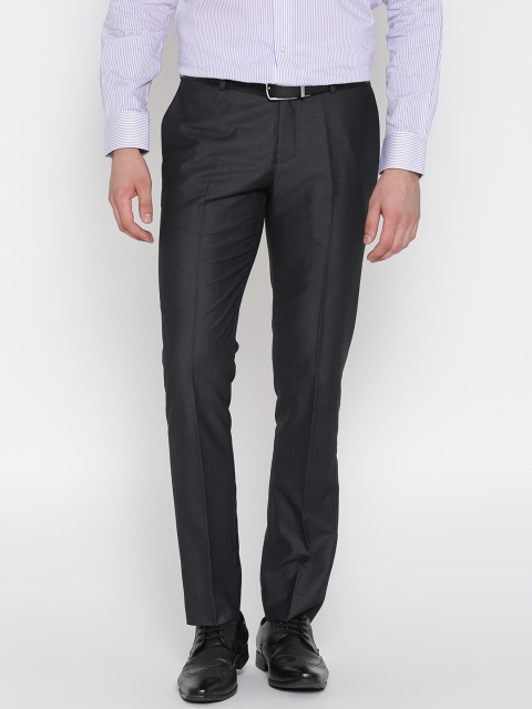 

Blackberrys Men Charcoal Grey Solid Formal Trousers