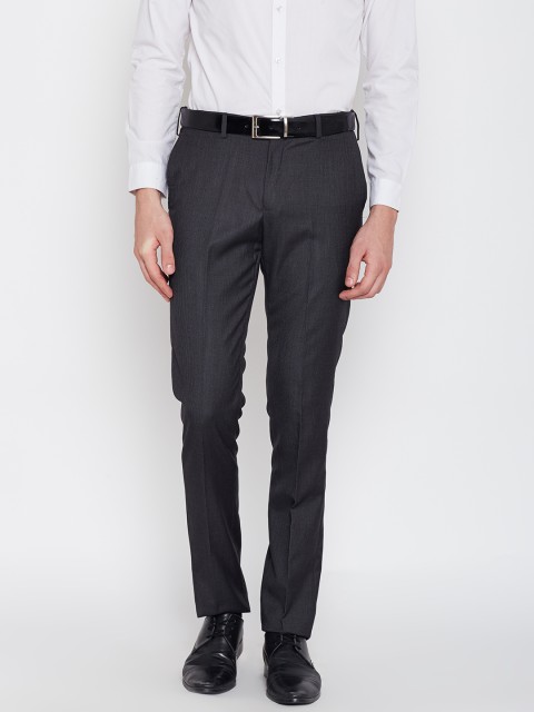 

Blackberrys Men Grey Sharp Fit Patterned Formal Trousers