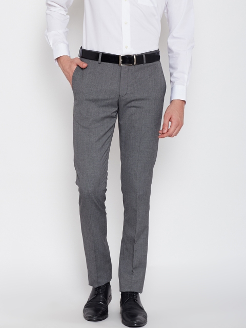 

Blackberrys Men Grey Sharp Fit Self-Design Formal Trousers