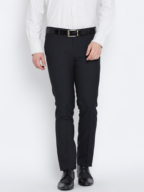 

Blackberrys Men Navy Sharp Fit Self-Design Formal Trousers, Navy blue