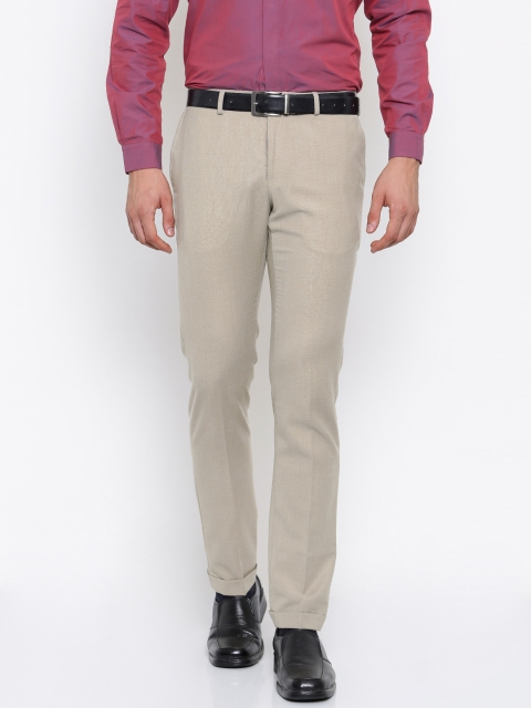 

Blackberrys Men Beige Tapered Fit Solid Formal Trousers
