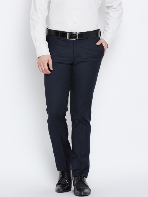 

Blackberrys Men Navy Sharp Fit Solid Formal Trousers, Navy blue