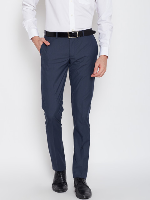 

Blackberrys Men Navy Sharp Fit Solid Formal Trousers, Navy blue