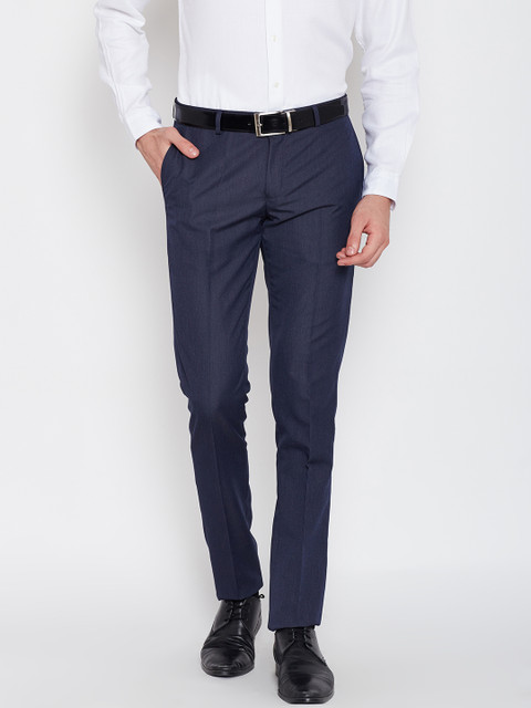 

Blackberrys Men Navy Sharp Fit Solid Formal Trousers, Navy blue