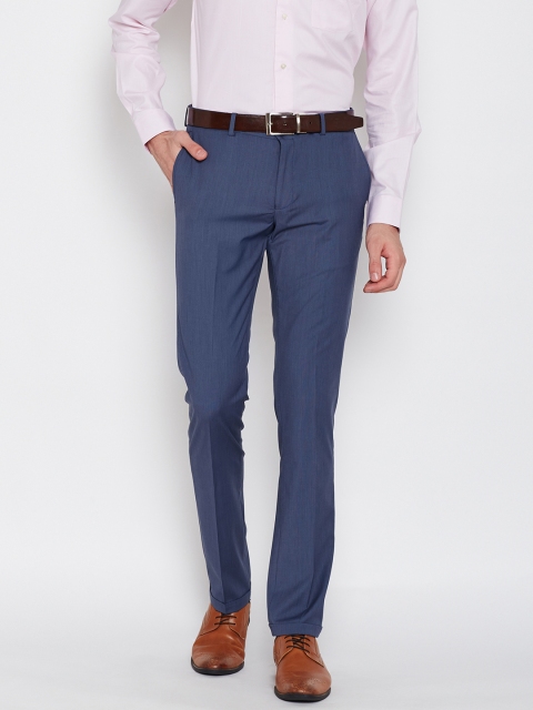 

Blackberrys Men Blue Sharp Fit Solid Formal Trousers