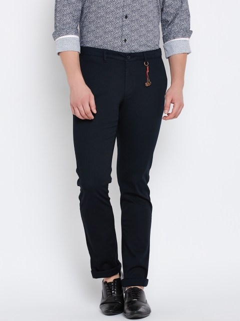 

Blackberrys Men Navy Blue Sharp Fit Solid Trousers