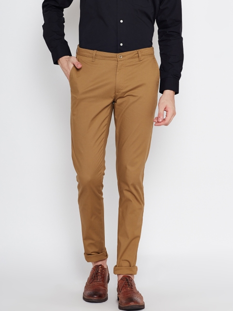 

Blackberrys Men Mustard Brown Sharp Fit Solid Trousers