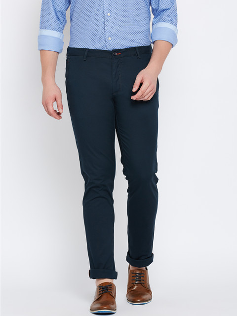 

Blackberrys Men Navy Blue Sharp Fit Trousers
