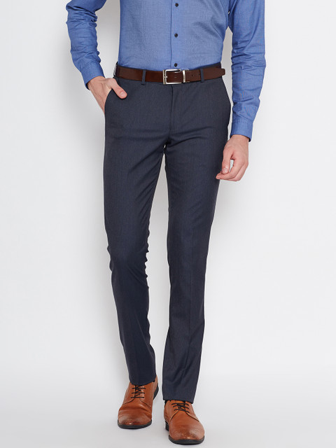 

Blackberrys Men Navy Sharp Fit Solid Formal Trousers, Navy blue