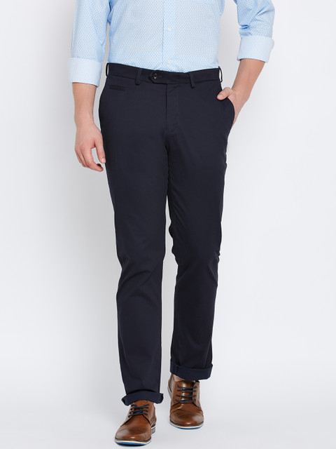 

Blackberrys Men Navy Blue Sharp Fit Solid Chinos