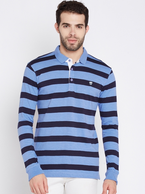 

John Players Men Blue Striped Polo Collar T-shirt