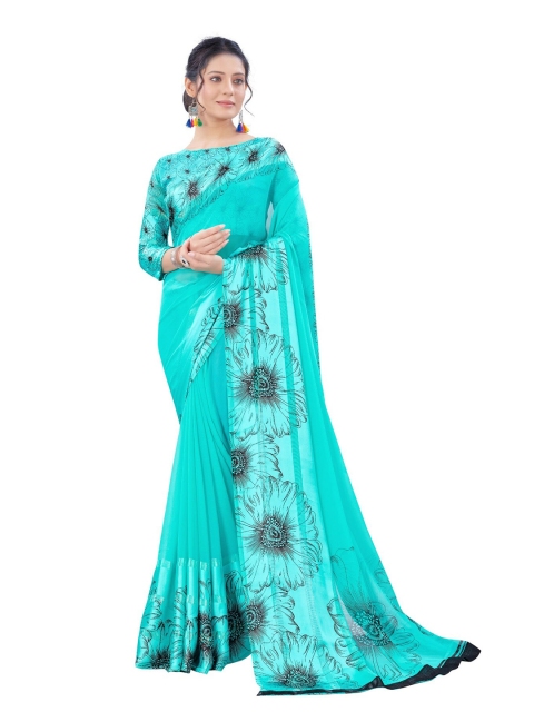 

M M Venture Blue & Black Floral Zari Pure Georgette Saree