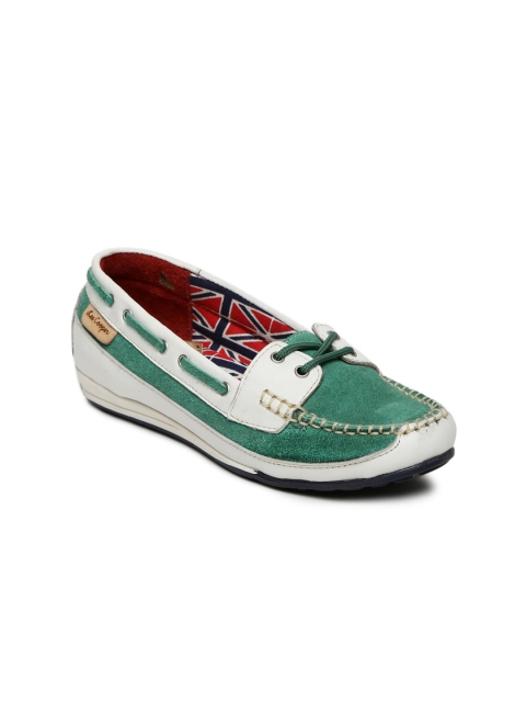 

Lee Cooper Women Teal Boat & Off-White Leather Shoes
