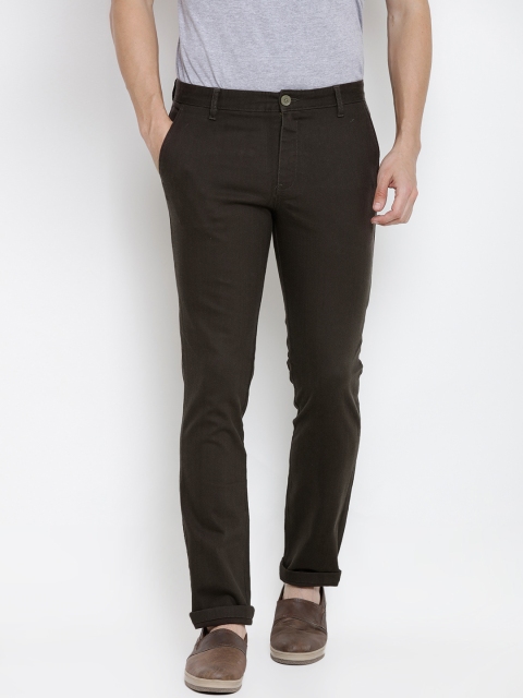 

John Players Men Olive Green Slim Fit Solid Casual Trousers
