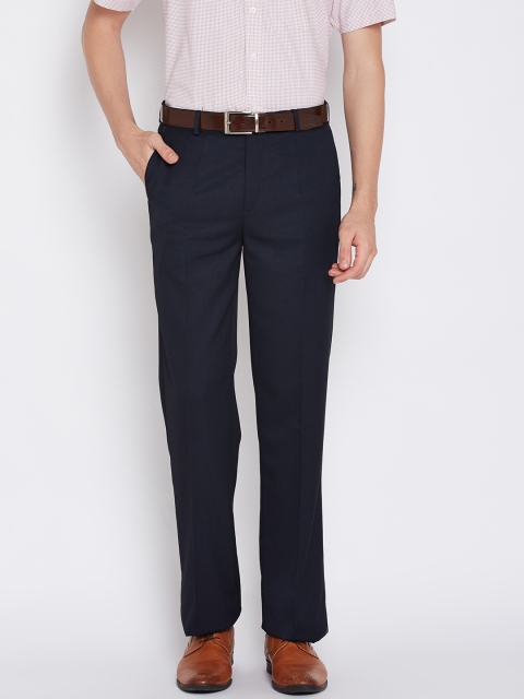

John Players Men Navy Blue Solid Formal Trousers