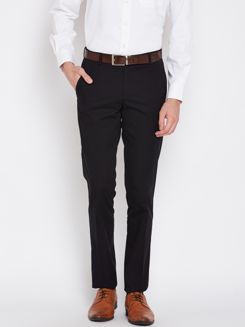 

John Players Men Black Slim Fit Solid Formal Trousers