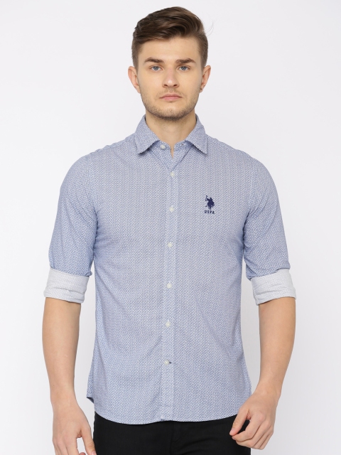 

U.S. Polo Assn. Men Blue & White Tailored Fit Printed Casual Shirt