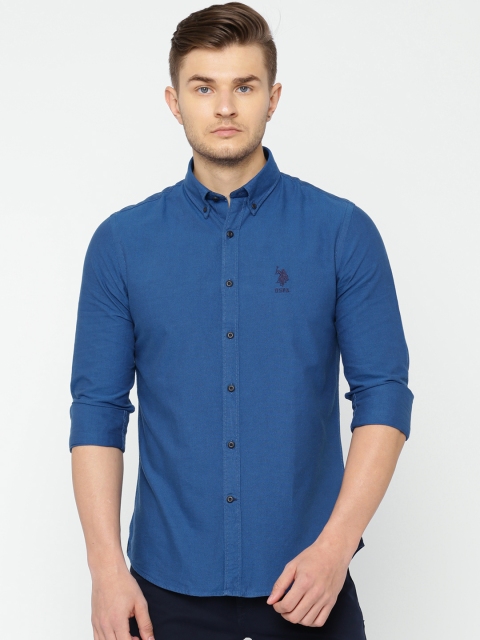 

U.S. Polo Assn. Men Blue Tailored Fit Solid Casual Shirt