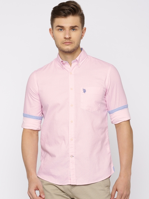 

U.S. Polo Assn. Men Pink Tailored Fit Printed Casual Shirt