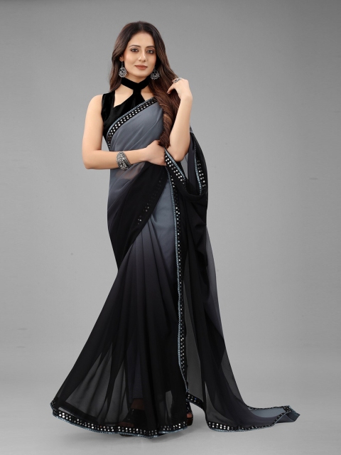 

M M Venture Grey & Black Ombre Sequinned Pure Georgette Saree