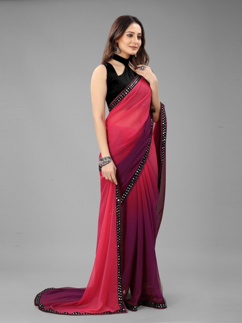 

M M Venture Purple & Pink Colourblocked Sequinned Pure Georgette Saree