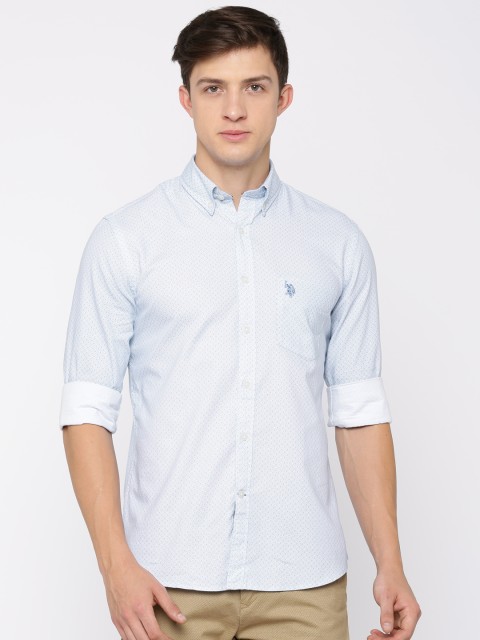 

U.S. Polo Assn. Men Blue Tailored Fit Printed Casual Shirt