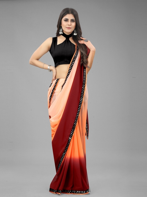 

M M Venture Orange & Red Ombre Sequinned Pure Georgette Saree