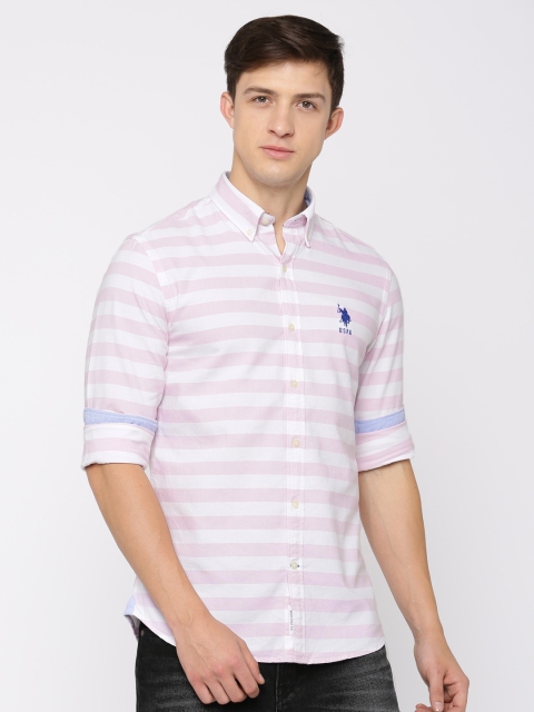 

U.S. Polo Assn. Men Pink & White Tailored Fit Solid Casual Shirt