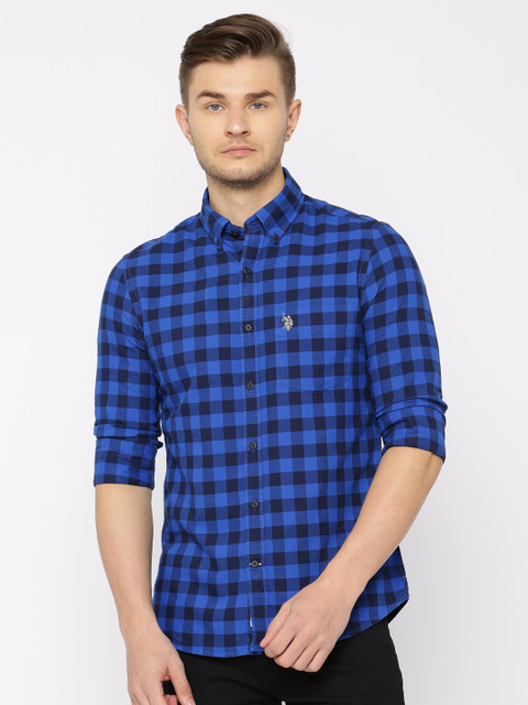 

U.S. Polo Assn. Men Blue Tailored Fit Checked Casual Shirt