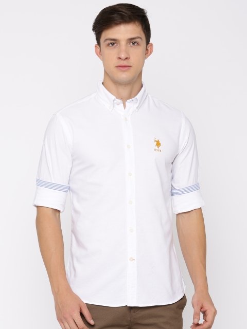 

U.S. Polo Assn. Men White Tailored Fit Solid Casual Shirt