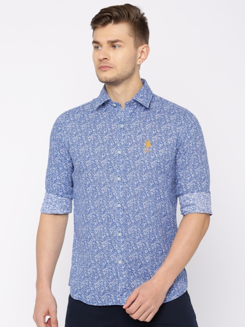 

U.S. Polo Assn. Men Blue Tailored Fit Printed Casual Shirt