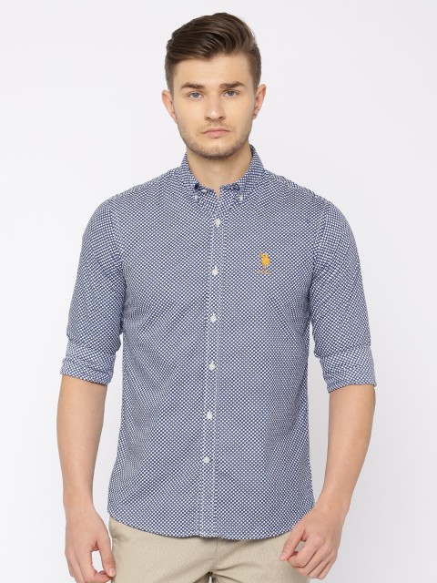 

U.S. Polo Assn. Men Blue Tailored Fit Printed Casual Shirt