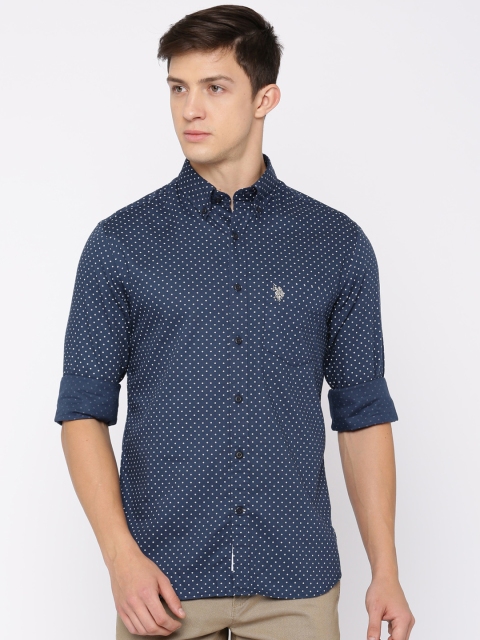 

U.S. Polo Assn. Men Navy Blue Tailored Fit Printed Casual Shirt