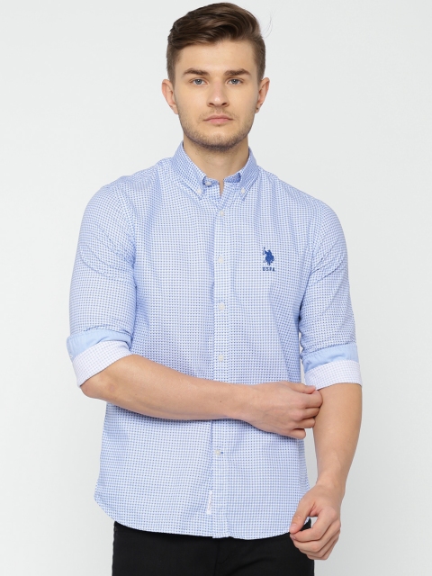 

U.S. Polo Assn. Men Blue & White Tailored Fit Printed Casual Shirt