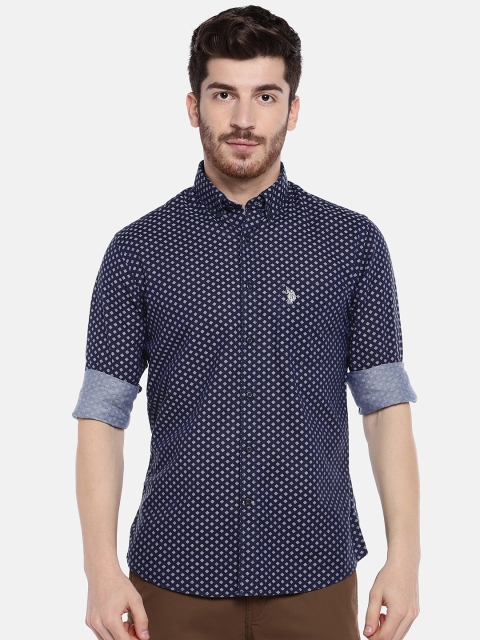 

U.S. Polo Assn. Men Navy Blue Tailored Fit Printed Casual Shirt