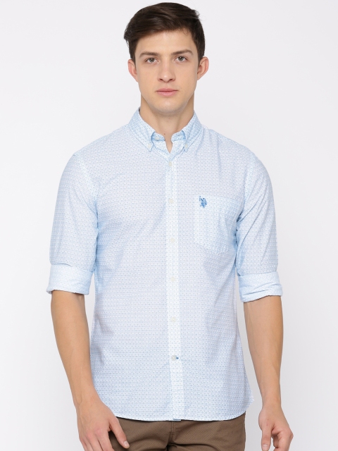 

U.S. Polo Assn. Men White Tailored Fit Printed Casual Shirt