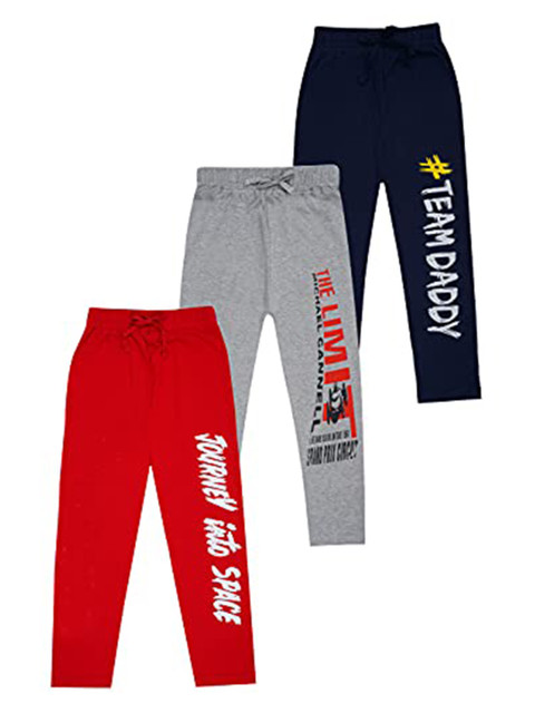 

KYDA KIDS Boys Pack Of 3 Typography Print Cotton Track Pants, Red