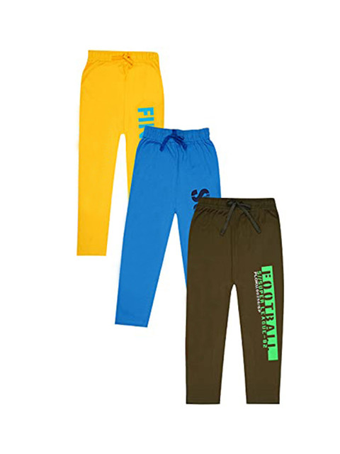 

KYDA KIDS Pack of 3 Blue, Black & Yellow Printed Cotton Track Pants