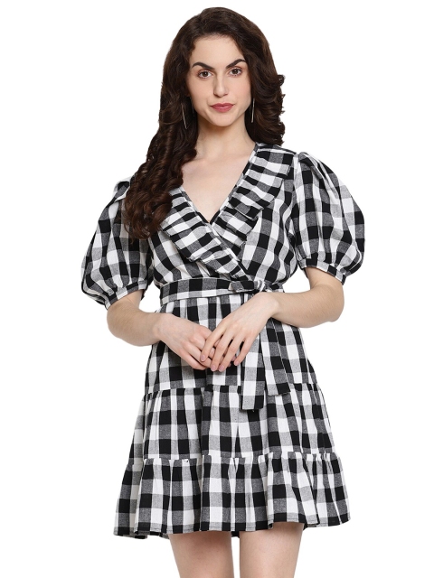 

The Vanca Women Black & White Checked Dress