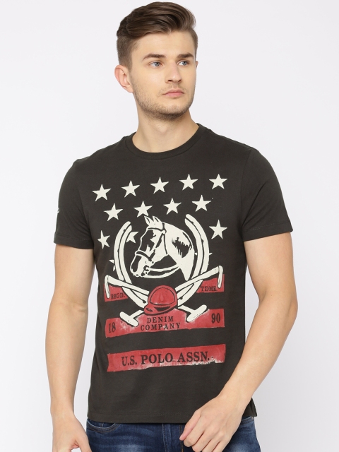 

U.S. Polo Assn. Denim Co. Men Charcoal Grey Printed Round Neck T-shirt