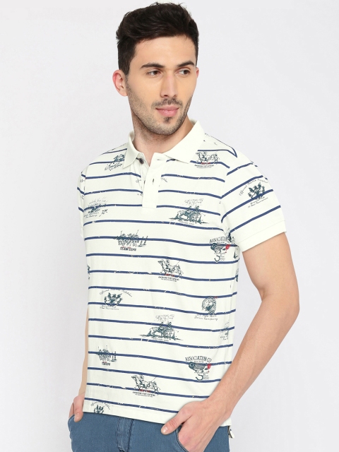 

U.S. Polo Assn. Denim Co. Men Off White & Blue Striped Polo Collar T-shirt