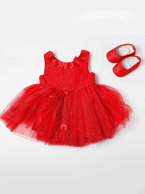 

Nuberry Girls Red Embellished Cotton Fit and Flare Net Dress