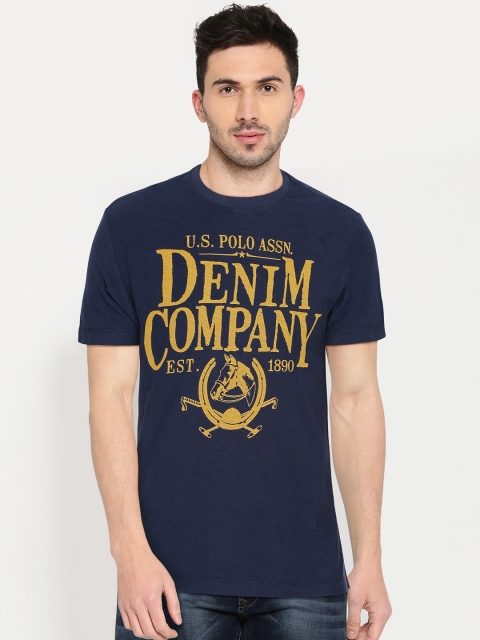 

U.S. Polo Assn. Denim Co. Men Navy Blue Printed Round Neck T-shirt