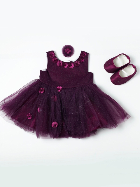

Nuberry Girls Magenta & Pink Cotton Embellished Net Dress