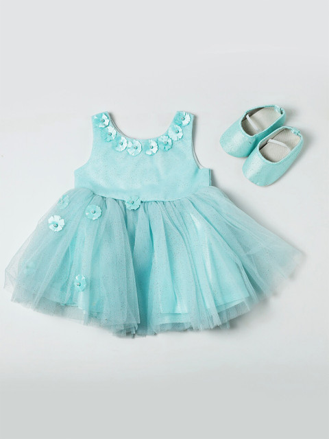 

Nuberry Girls Blue Cotton Embellished Net Dress