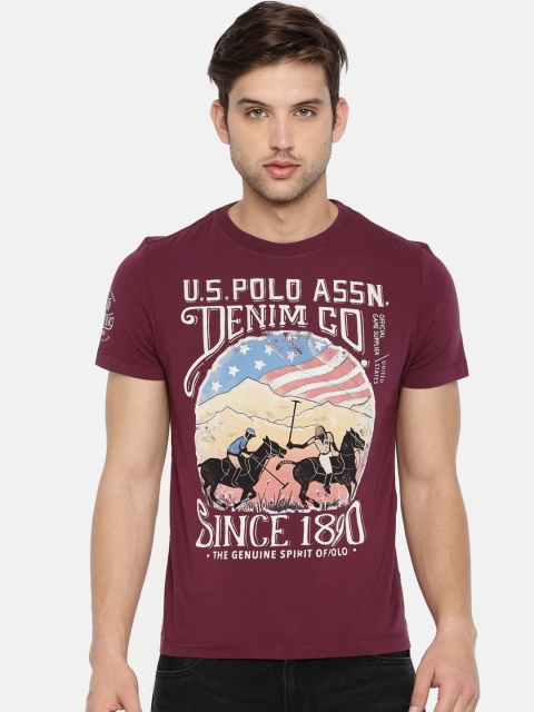 

U.S. Polo Assn. Denim Co. Men Burgundy Printed Round Neck T-shirt