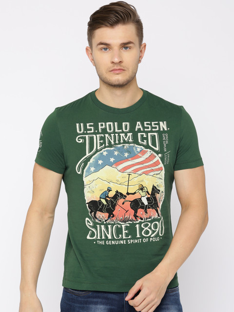 

U.S. Polo Assn. Denim Co. Men Green Printed Round Neck T-shirt