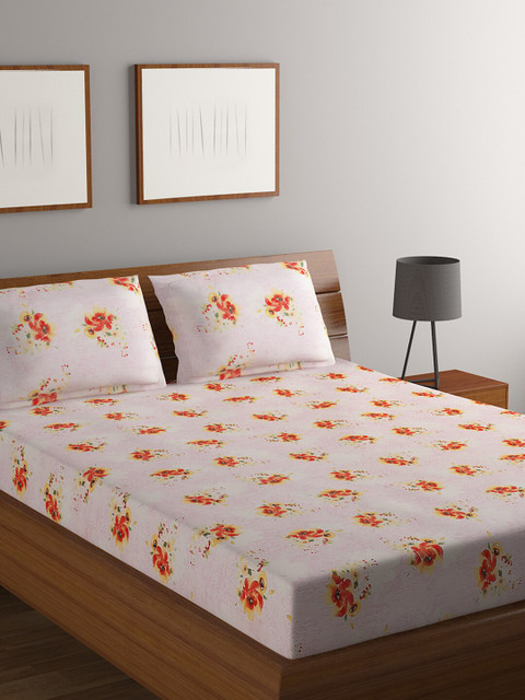 

BOMBAY DYEING Purple & Yellow Floral 100% Cotton 140TC Queen Bedsheet with 2 Pillow Covers
