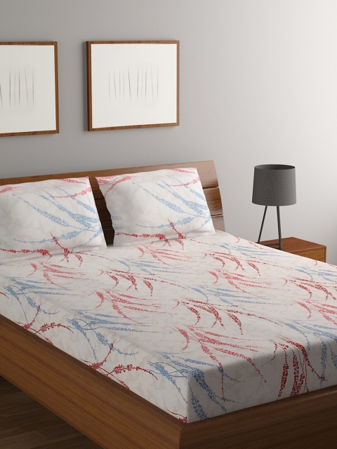 

BOMBAY DYEING White Floral Printed 140 TC Cotton Elixir King Bedsheet with 2 Pillow Covers
